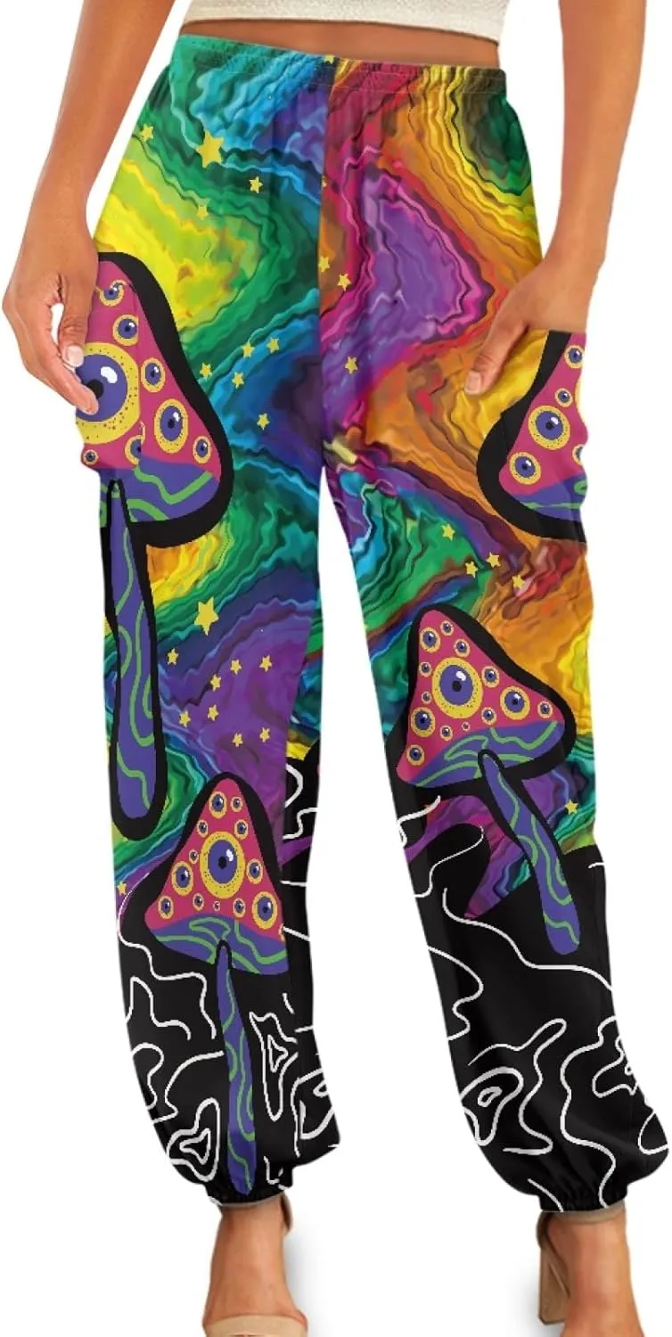 Forchrinse Red Galaxy Nebula Harem Pants for Women High Wiasted Flowy Yoga Jogger Loose Comfy Palazzo Pants Plus Size