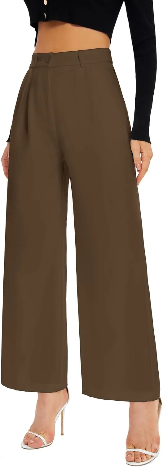 FUNYYZO Wide Leg Pants Women's High Elastic Waisted in The Back Business Work Trousers Long Straight Suit Pants