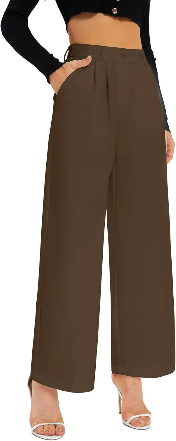 FUNYYZO Wide Leg Pants Women's High Elastic Waisted in The Back Business Work Trousers Long Straight Suit Pants