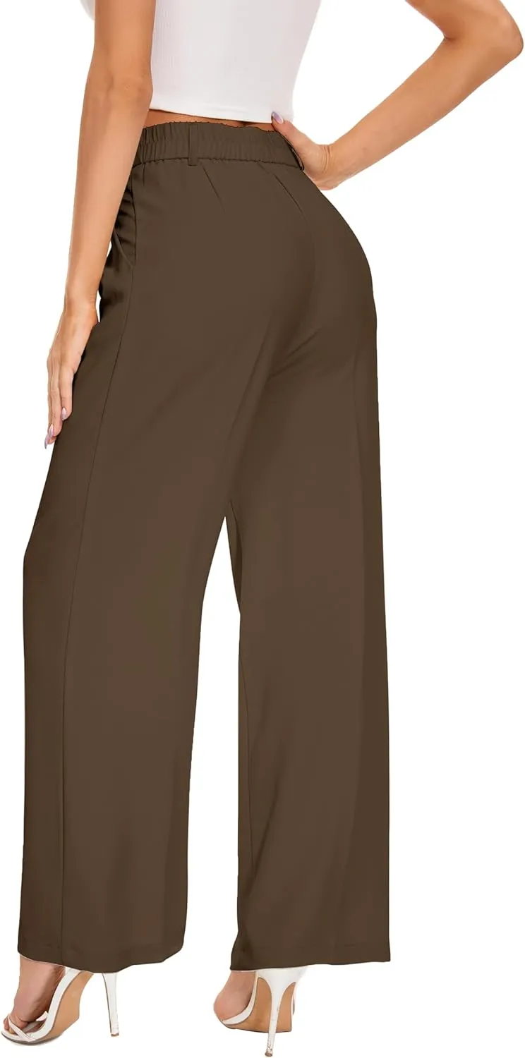 FUNYYZO Wide Leg Pants Women's High Elastic Waisted in The Back Business Work Trousers Long Straight Suit Pants