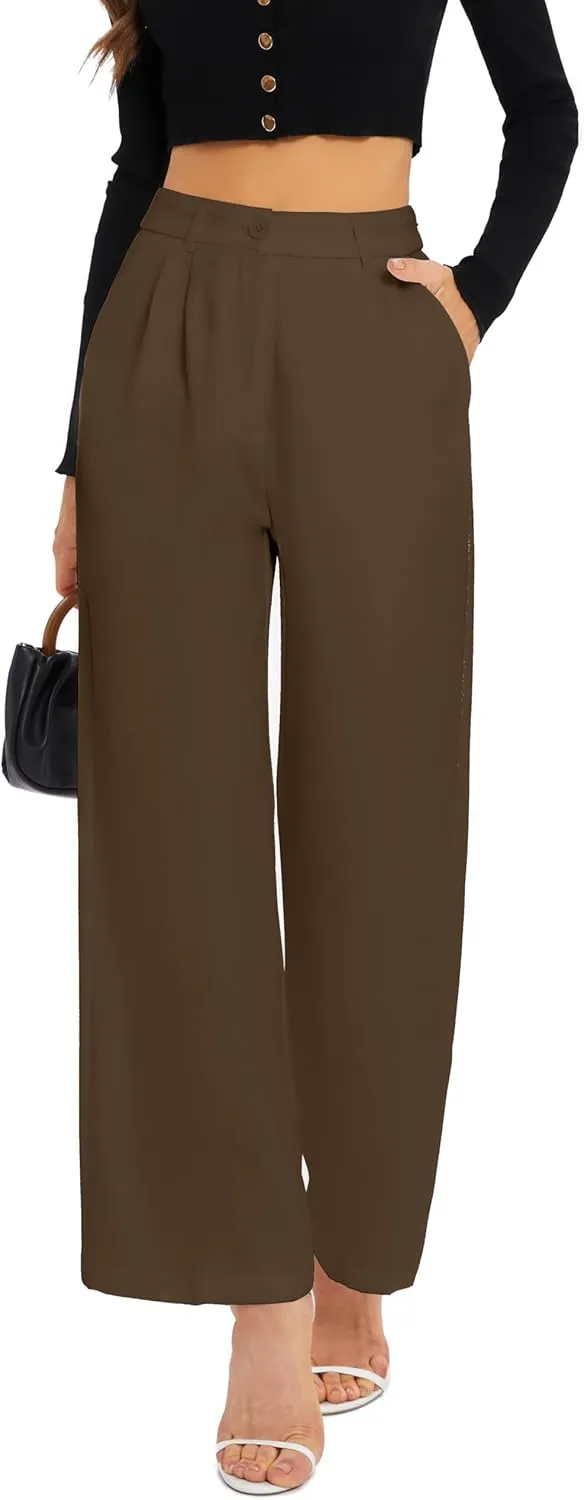 FUNYYZO Wide Leg Pants Women's High Elastic Waisted in The Back Business Work Trousers Long Straight Suit Pants