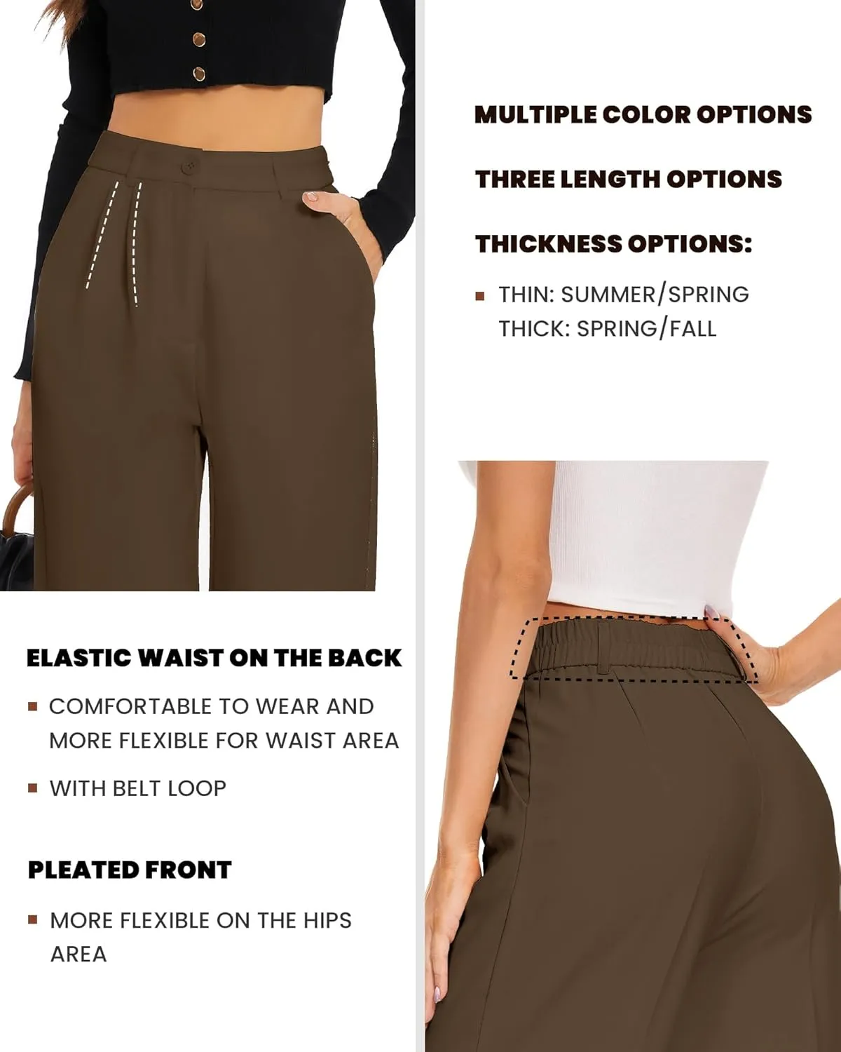FUNYYZO Wide Leg Pants Women's High Elastic Waisted in The Back Business Work Trousers Long Straight Suit Pants