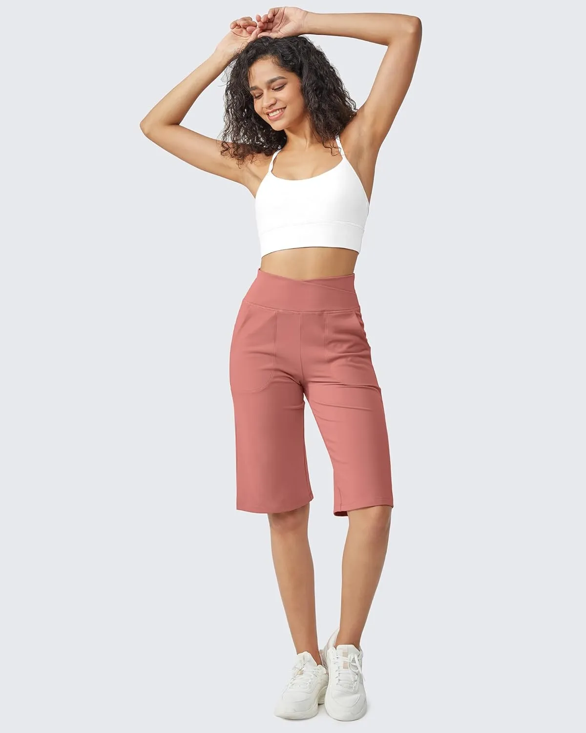 G4Free Capri Pants for Women 14" Knee Length Wide Leg Yoga Capris Dressy Casual Summer Crop Pants with Pockets