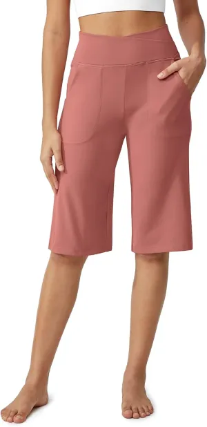 G4Free Capri Pants for Women 14" Knee Length Wide Leg Yoga Capris Dressy Casual Summer Crop Pants with Pockets