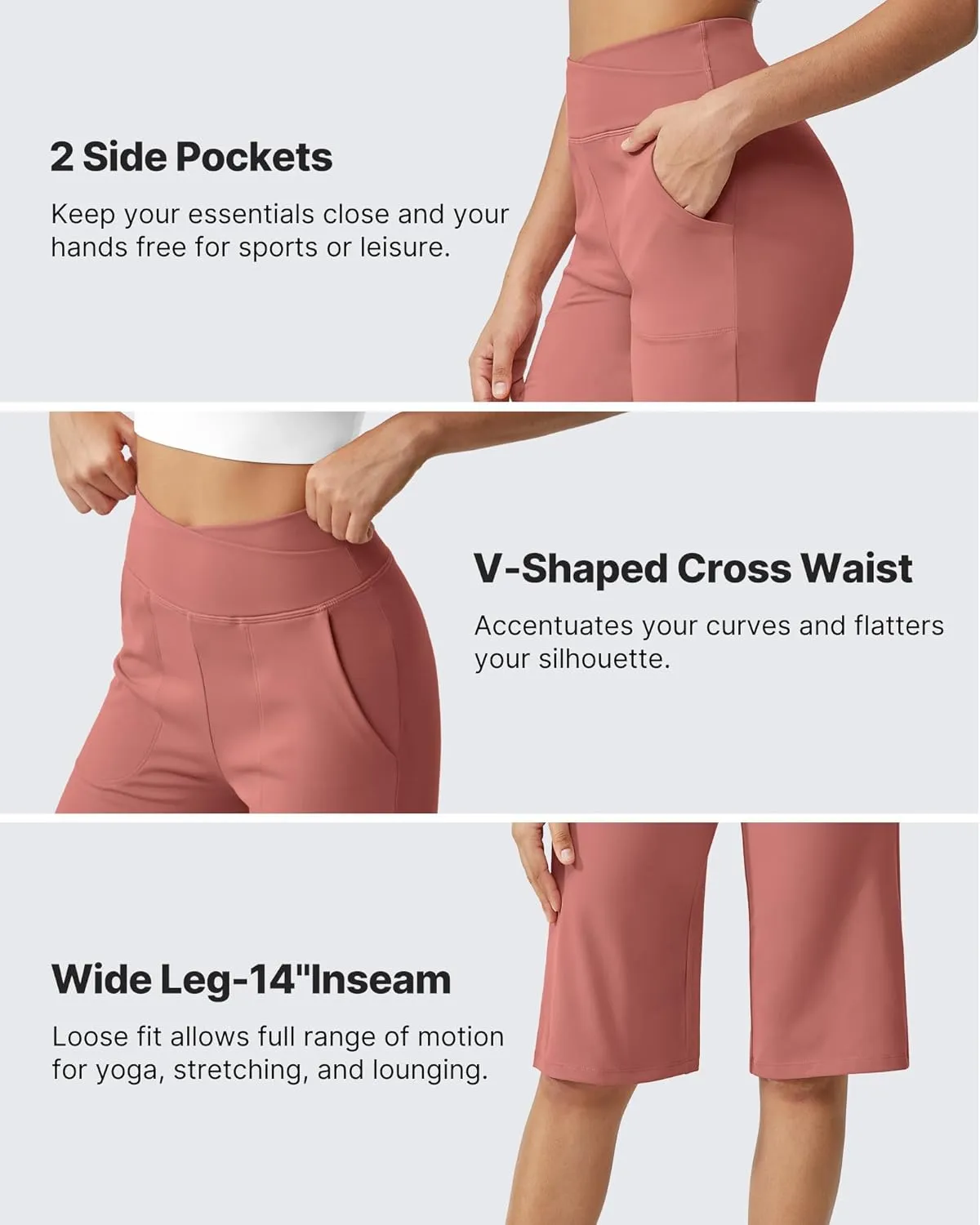 G4Free Capri Pants for Women 14" Knee Length Wide Leg Yoga Capris Dressy Casual Summer Crop Pants with Pockets
