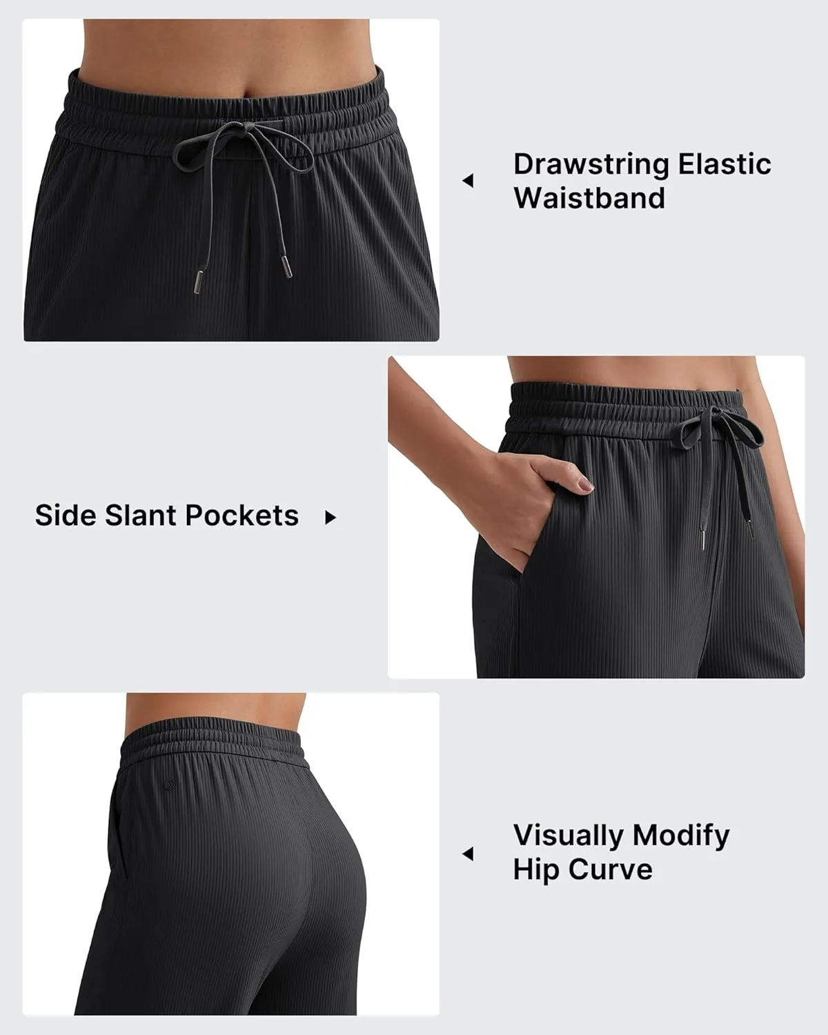 G4Free Ribbed Wide Leg Yoga Pants for Women with Pockets Drawstring High Waist Casual Lounge Pants Petite/Regular/Tall