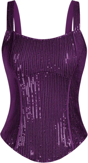 GRACE KARIN Sequin Tank Tops for Women Bustier Corset Top Sparkle Sexy Slim Camisole Sleeveless Party