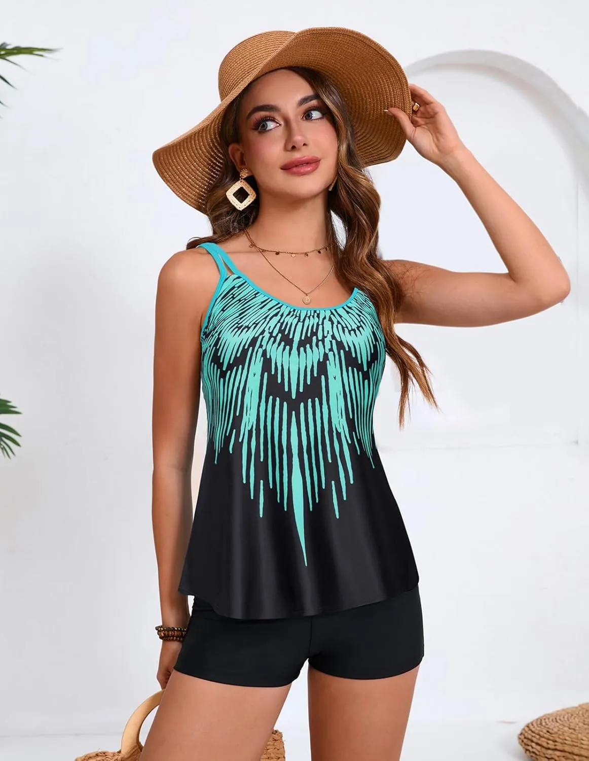 Hanna Nikole Womens Plus Size Tankini Swimsuit Two Piece Bathing Suits Flowy Swim Tops with Boy Shorts