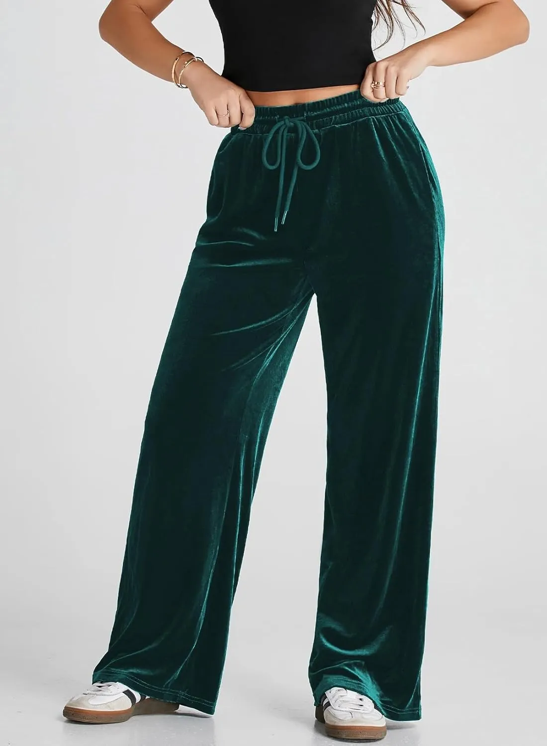 Herseas Women's Velvet Pants Drawstring Waist Wide Leg Casual Lounge Pant