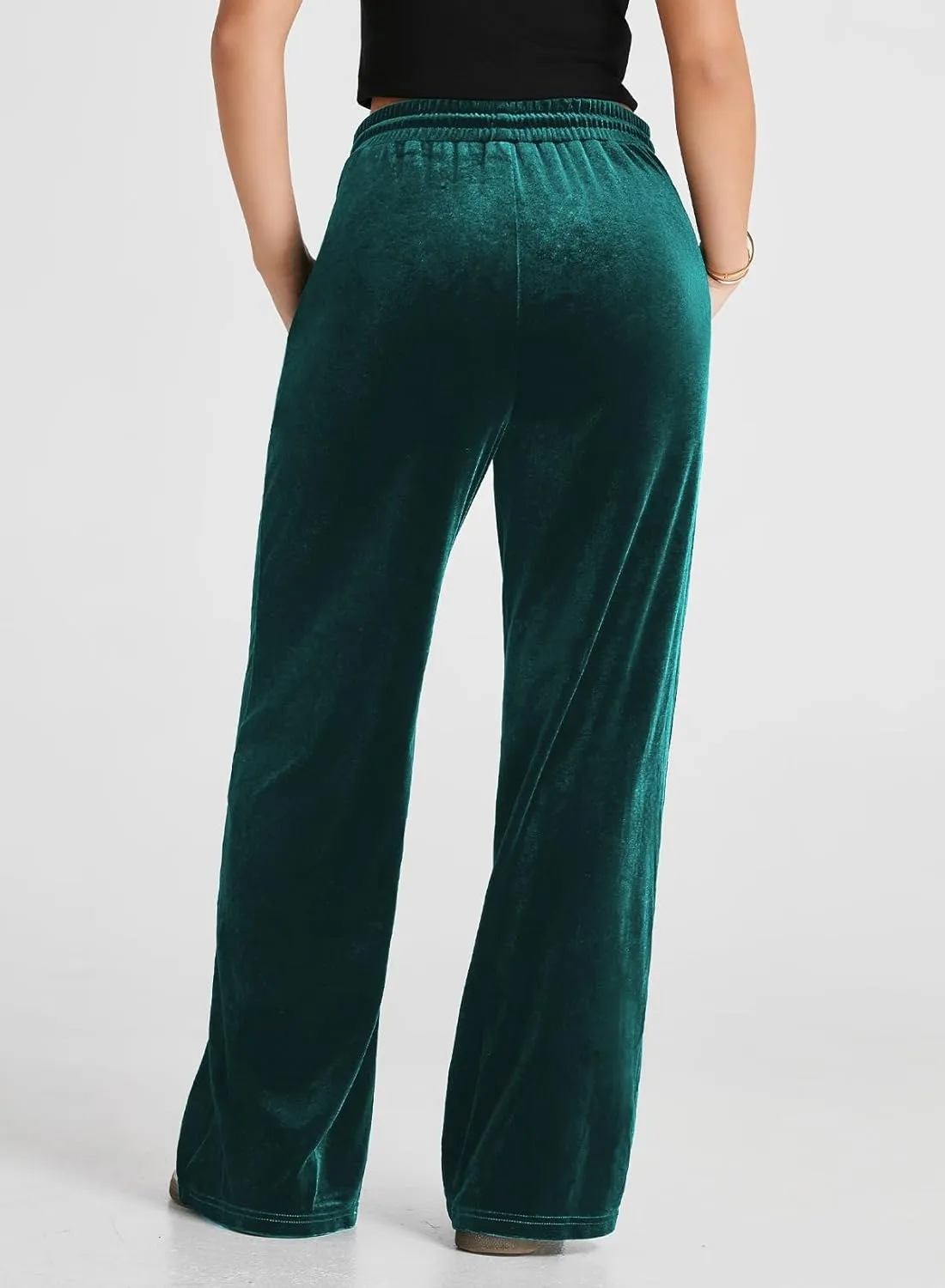 Herseas Women's Velvet Pants Drawstring Waist Wide Leg Casual Lounge Pant