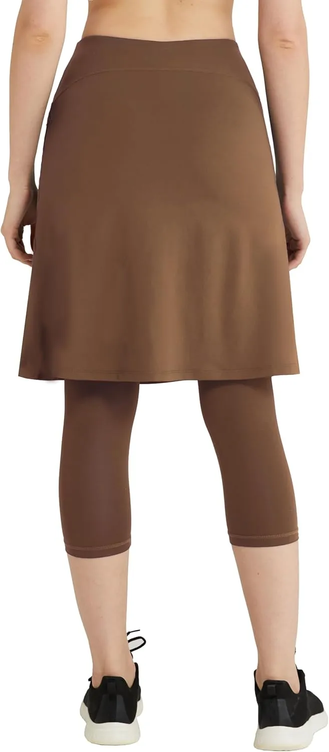 HOKOYI Women 20" Athletic Knee Length Skirt with Leggings Attached Modest Skirted Capris Zipper Pockets