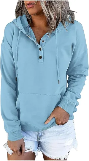 Hoodies for Women Fashion 2024 Long Sleeve Button up Pullover Sweatshirt Loose Casual Comfy Lightweight Fall Y2k Tops
