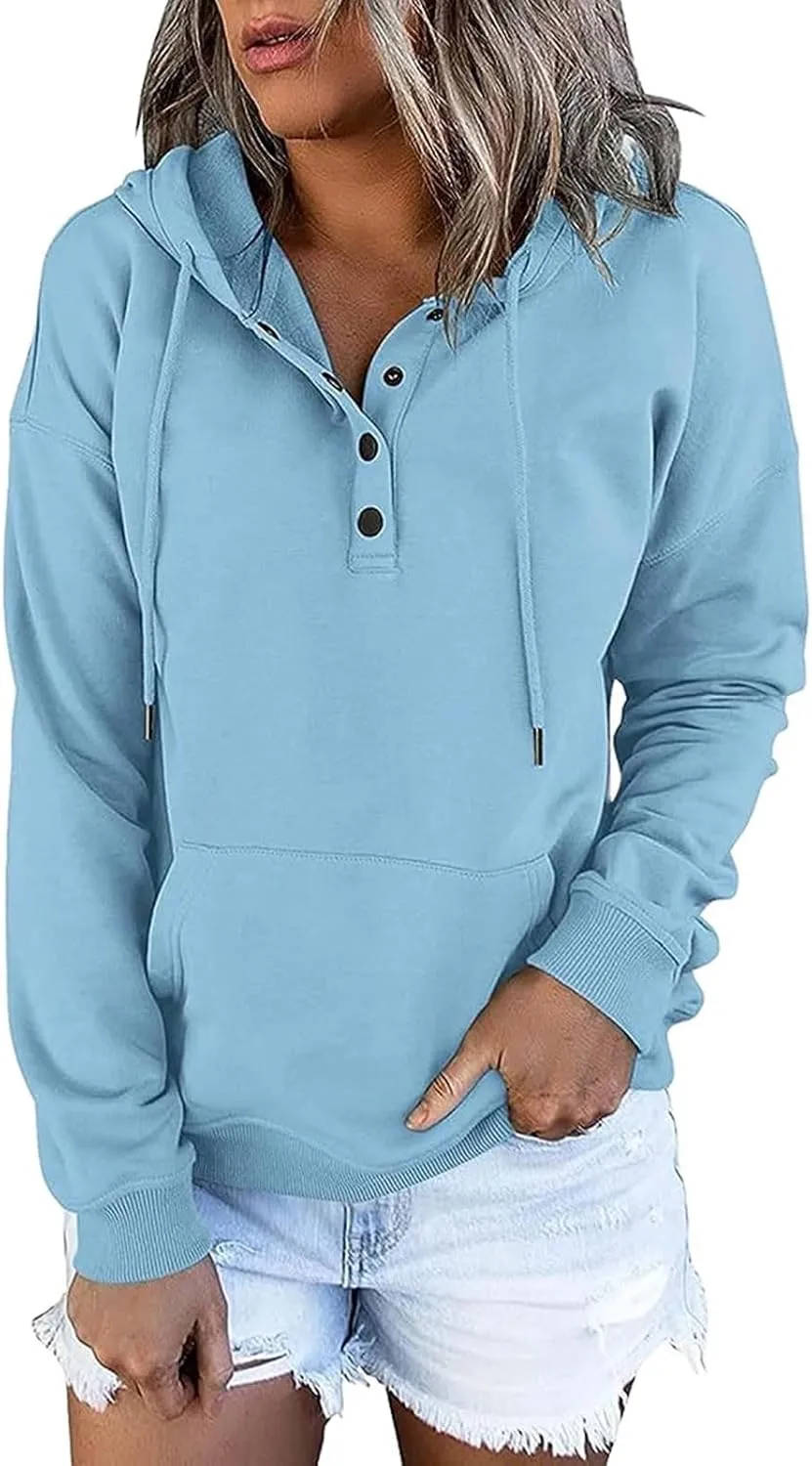 Hoodies for Women Fashion 2024 Long Sleeve Button up Pullover Sweatshirt Loose Casual Comfy Lightweight Fall Y2k Tops