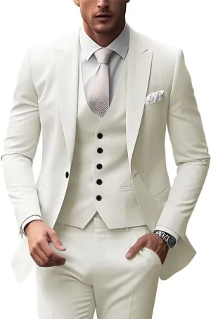 HUUTOE Mens 3 Piece Suits Slim Fit Peak Lapel One Button Blazer Wedding Business Prom Suit Jacket Vest and Pants Tuxedo Set
