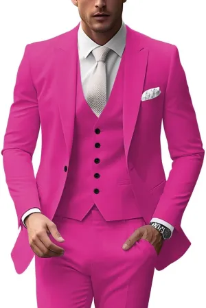 HUUTOE Mens 3 Piece Suits Slim Fit Peak Lapel One Button Blazer Wedding Business Prom Suit Jacket Vest and Pants Tuxedo Set