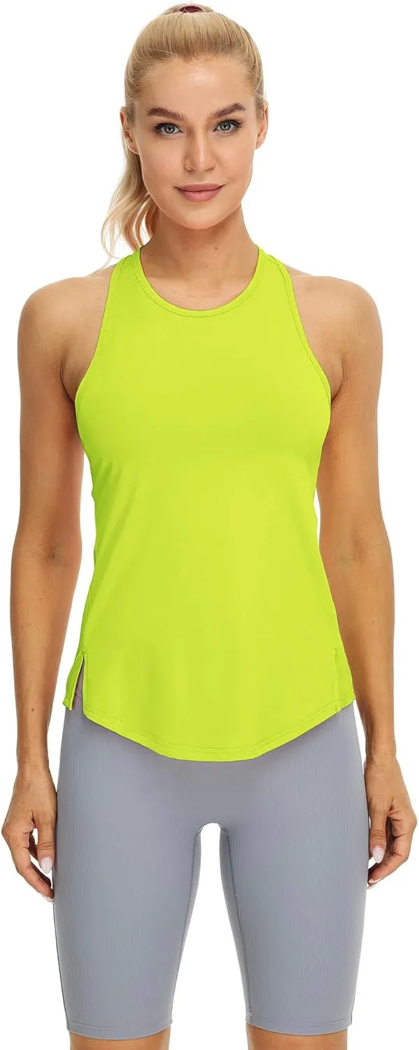 icyzone Women's Racerback High Neck Athletic Tank Tops for Workout Yoga Running (Pack of 3)
