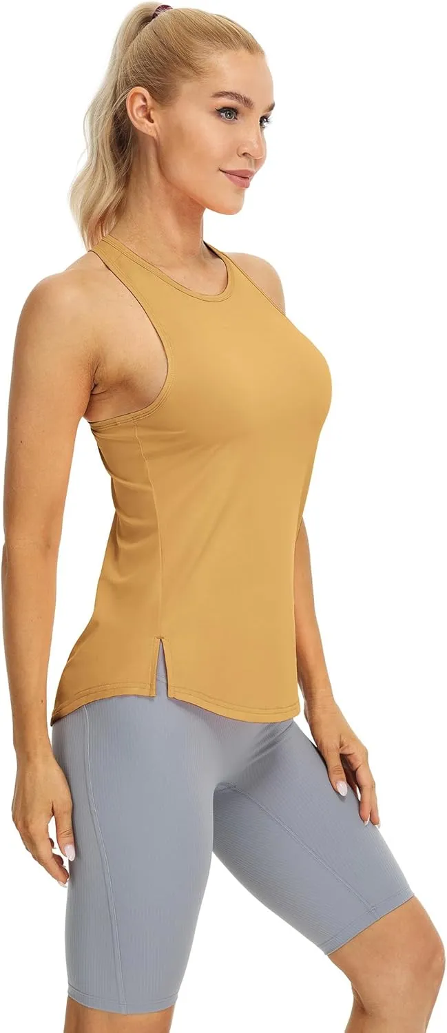 icyzone Women's Racerback High Neck Athletic Tank Tops for Workout Yoga Running (Pack of 3)