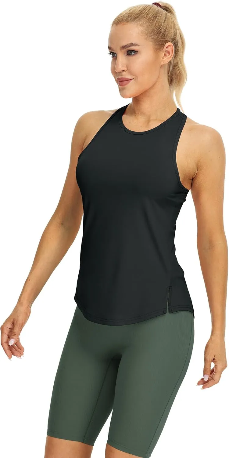 icyzone Women's Racerback High Neck Athletic Tank Tops for Workout Yoga Running (Pack of 3)