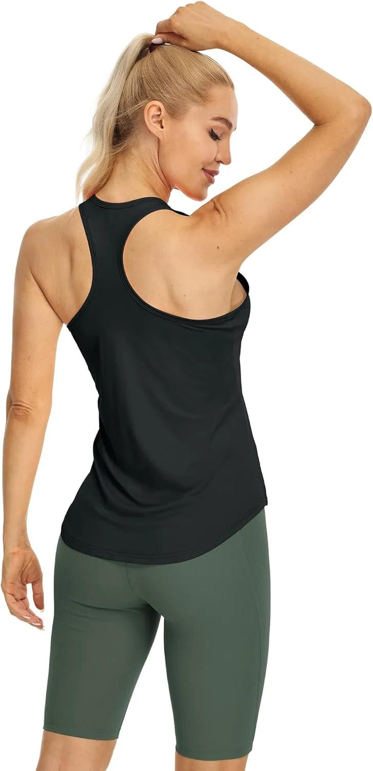 icyzone Women's Racerback High Neck Athletic Tank Tops for Workout Yoga Running (Pack of 3)