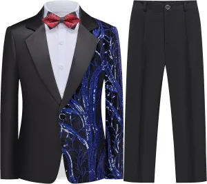 Kids Tuxedo Suits for Boys 3 Piece Sequin Formal Suit Set Ring Bearer Outfit Prom Wedding