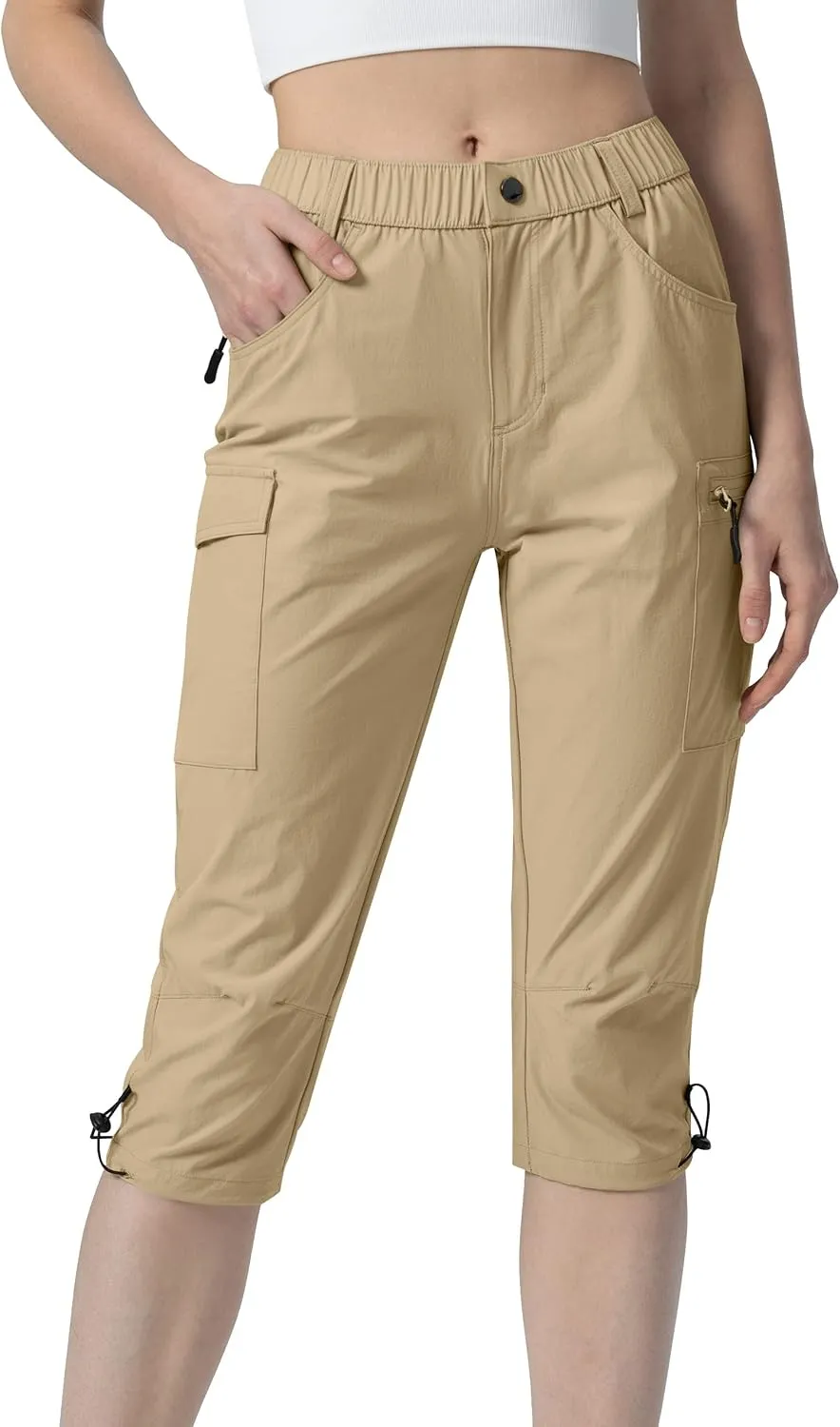 Kuenlun Top Women's Hiking Capri Lightweight Quick Dry Cargo Pants for Travel Outdoor UPF 50 Water Resistant with Zip Pockets