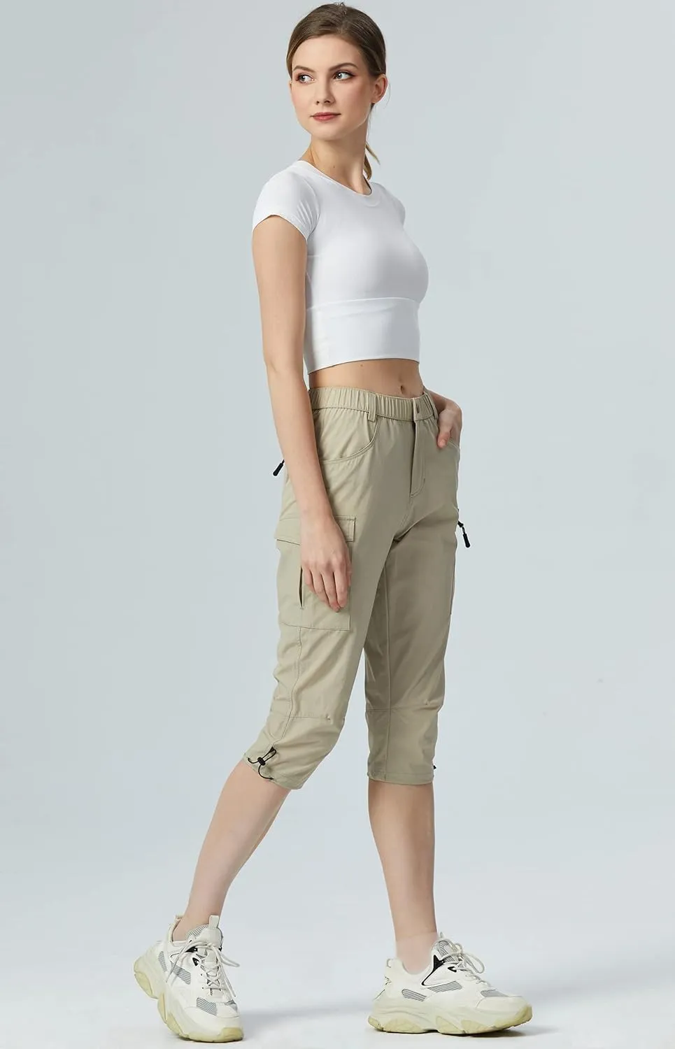 Kuenlun Top Women's Hiking Capri Lightweight Quick Dry Cargo Pants for Travel Outdoor UPF 50 Water Resistant with Zip Pockets