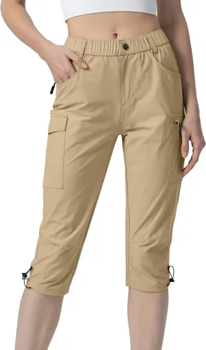 Kuenlun Top Women's Hiking Capri Lightweight Quick Dry Cargo Pants for Travel Outdoor UPF 50 Water Resistant with Zip Pockets