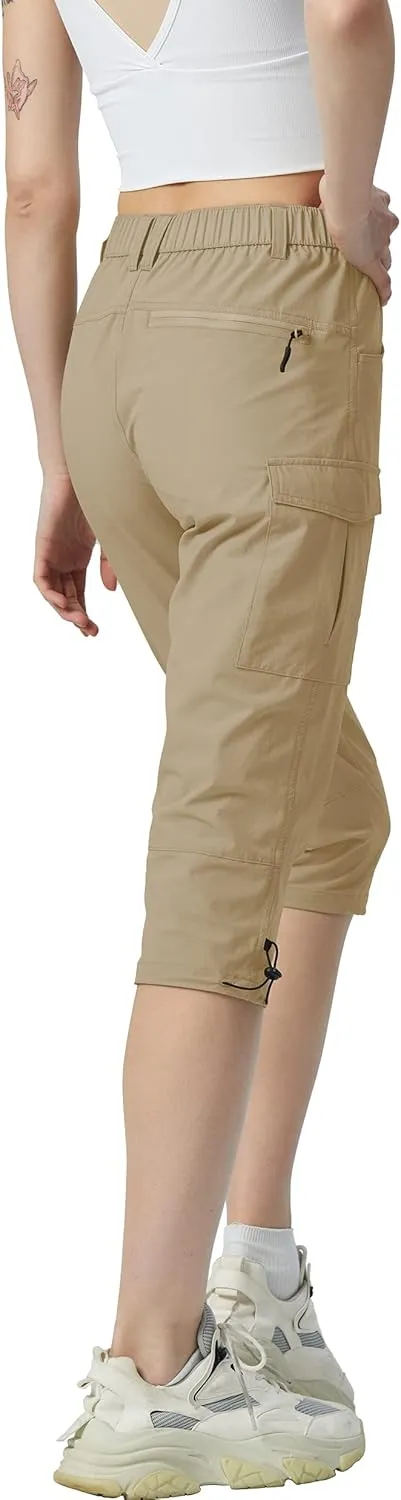 Kuenlun Top Women's Hiking Capri Lightweight Quick Dry Cargo Pants for Travel Outdoor UPF 50 Water Resistant with Zip Pockets