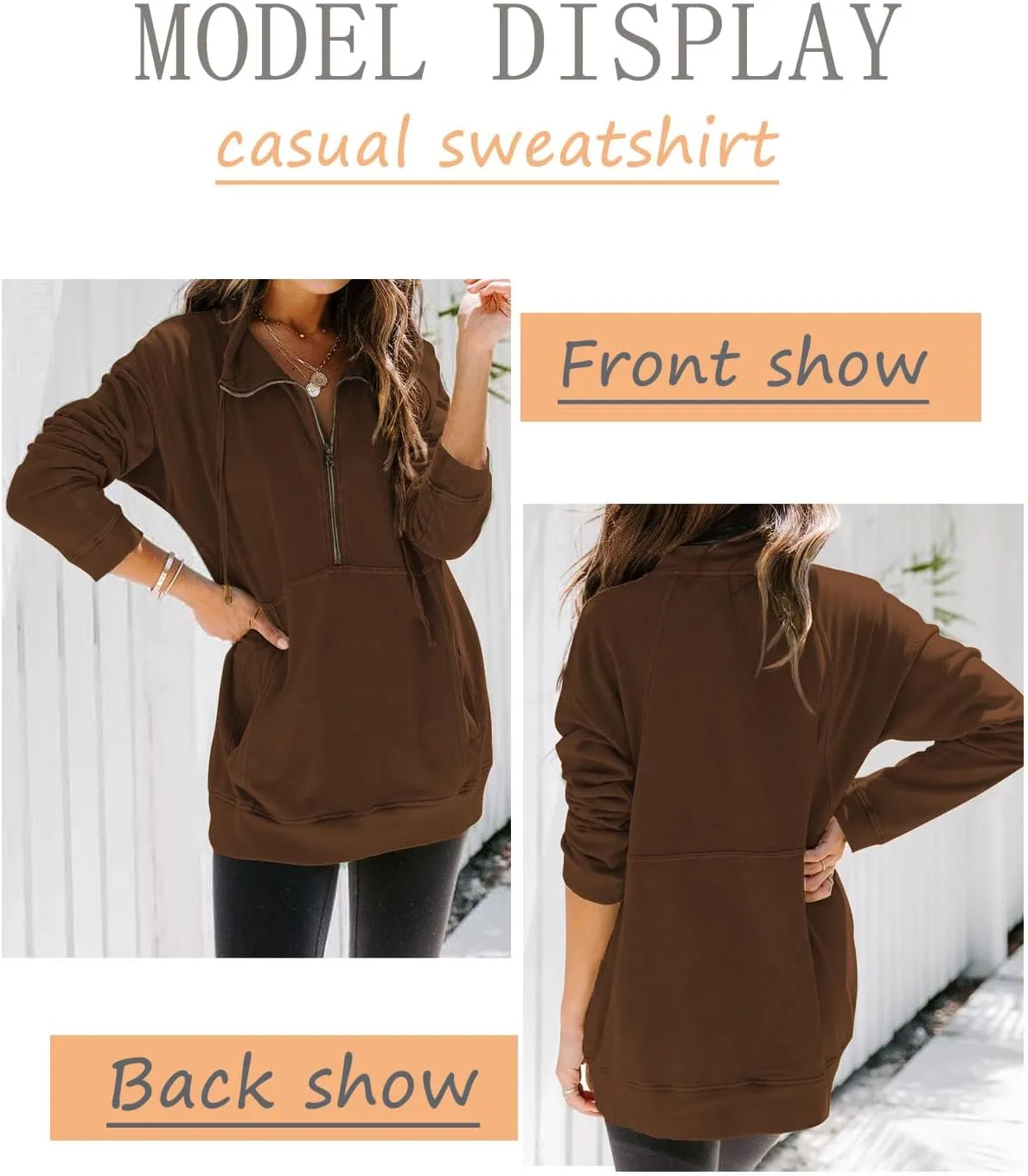 Ladmous Womens Casual Long Sleeve Half Zip Sweatshirt Lapel Drawstring Oversized Pullover Tops with PocketsS-2XL