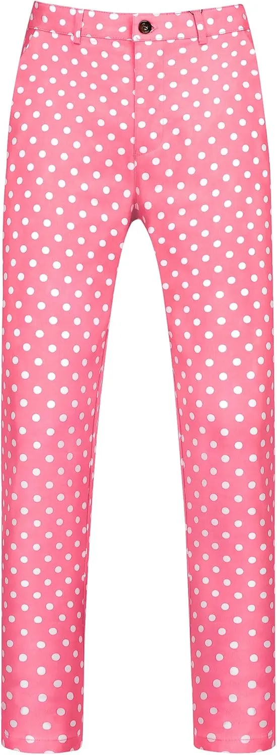 Lars Amadeus Polka Dots Dress Pants for Men's Flat Front Business Wedding Retro Trousers
