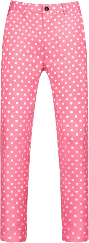 Lars Amadeus Polka Dots Dress Pants for Men's Flat Front Business Wedding Retro Trousers