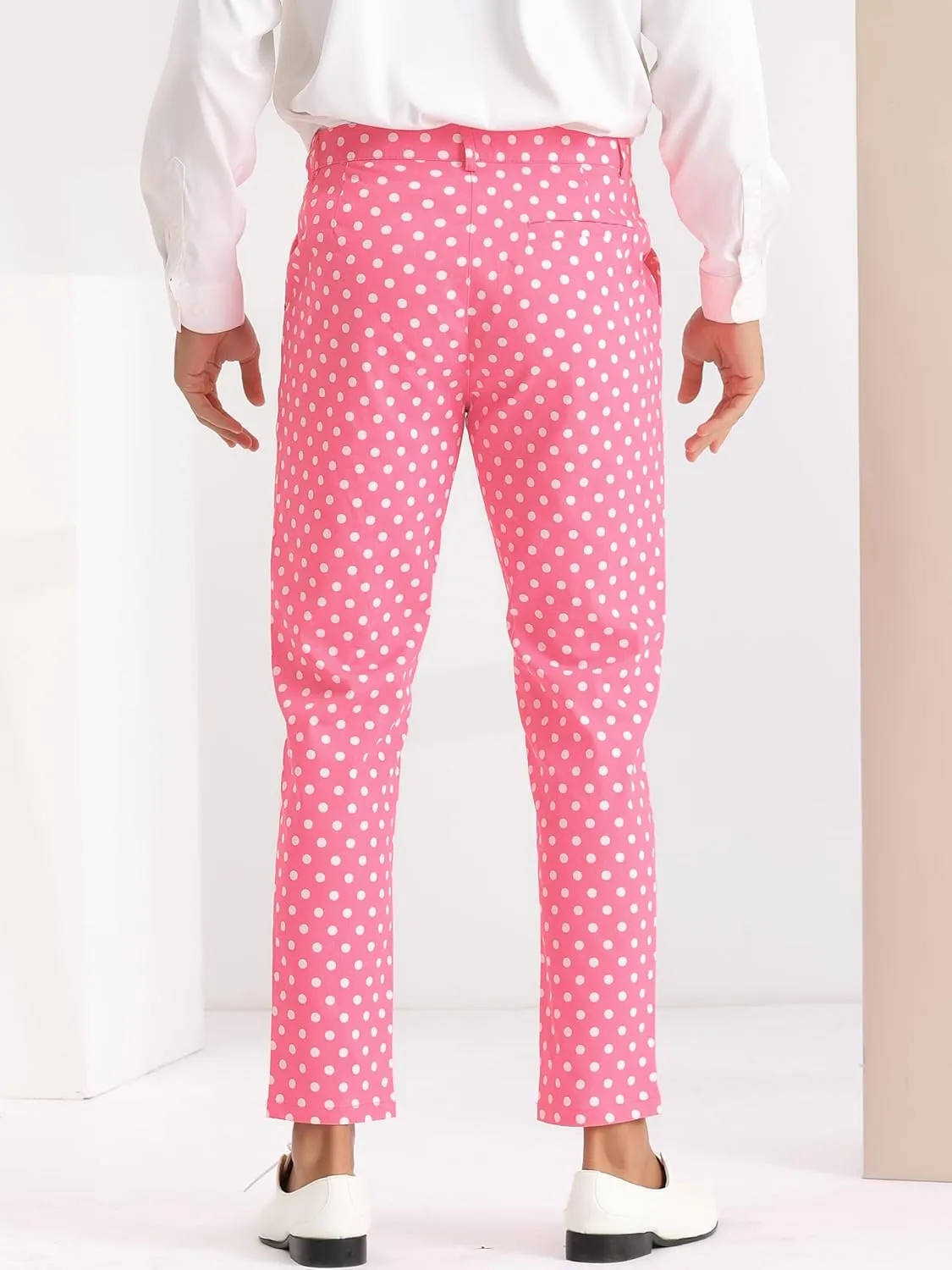 Lars Amadeus Polka Dots Dress Pants for Men's Flat Front Business Wedding Retro Trousers