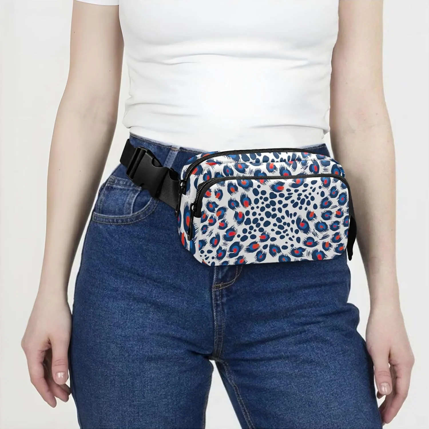 Leopard Skin Feather Women Fanny Packs Bright Anti Theft Belt Bag Waterproof Crossbody Waist Purse