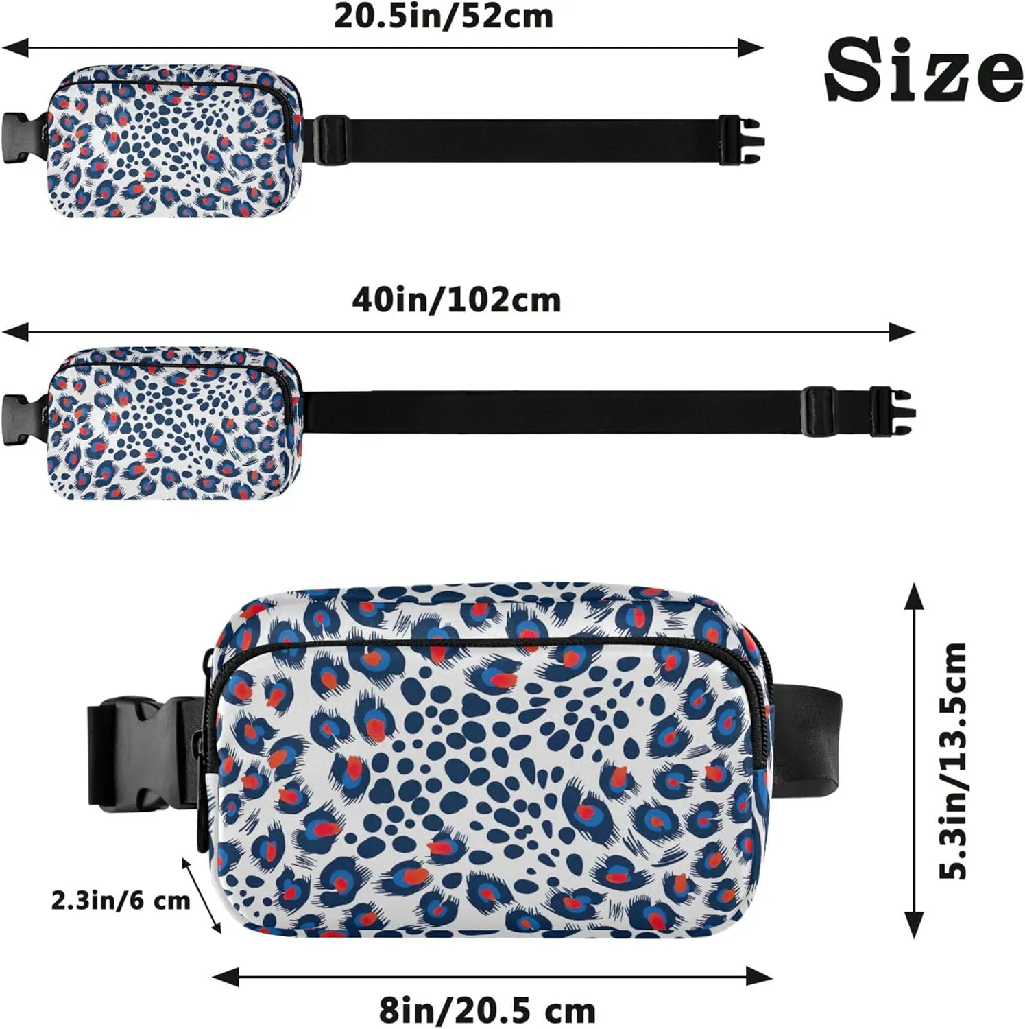 Leopard Skin Feather Women Fanny Packs Bright Anti Theft Belt Bag Waterproof Crossbody Waist Purse