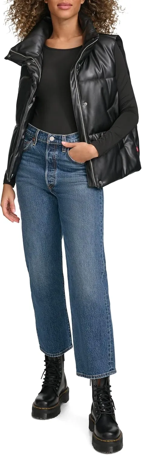 Levi's Women's Vegan Leather Quilted Short Puffer Jacket