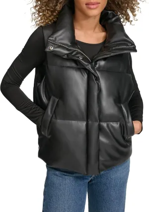 Levi's Women's Vegan Leather Quilted Short Puffer Jacket