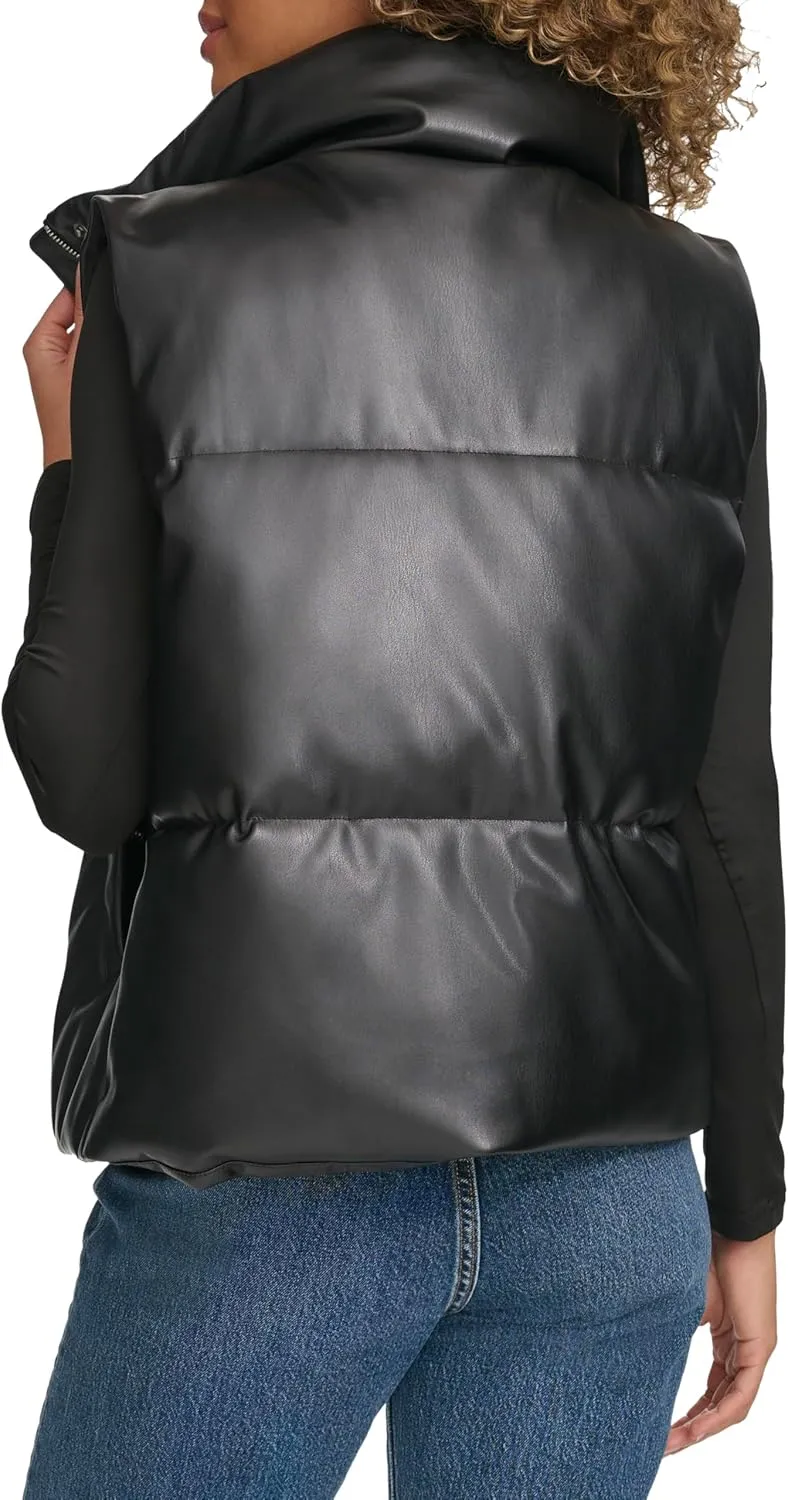 Levi's Women's Vegan Leather Quilted Short Puffer Jacket