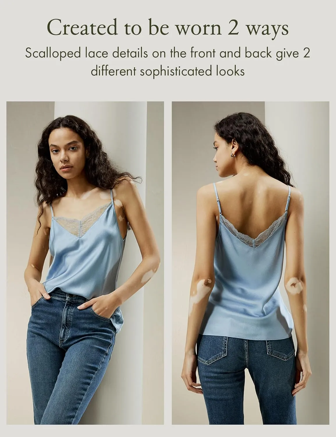 LilySilk Pure Silk Lace Camisole for Women 100% Silk Lingerie Base Layer Adjustable 2-in-1 Summer Tank Tops Ladies