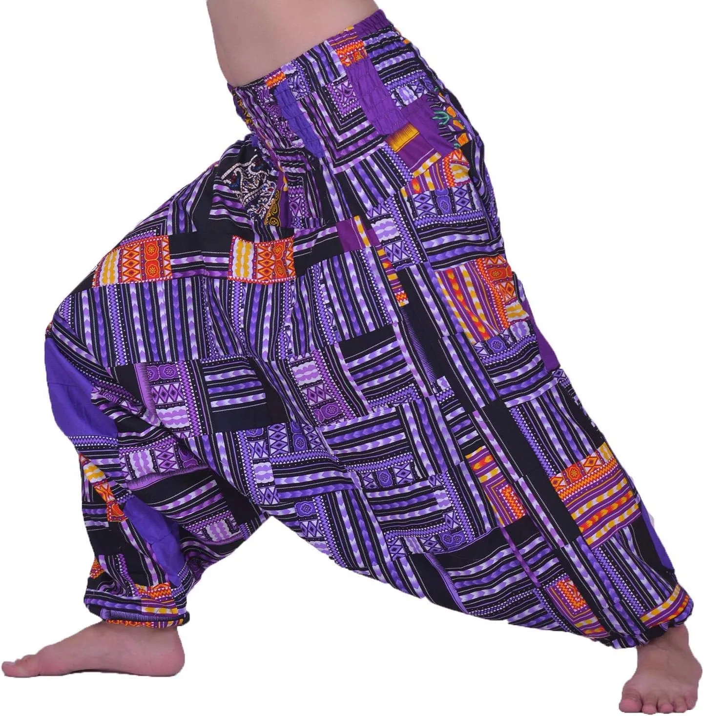 LOFBAZ Harem Yoga Pants for Women Patchwork Boho Hippie Bohemian Aladdin Unisex