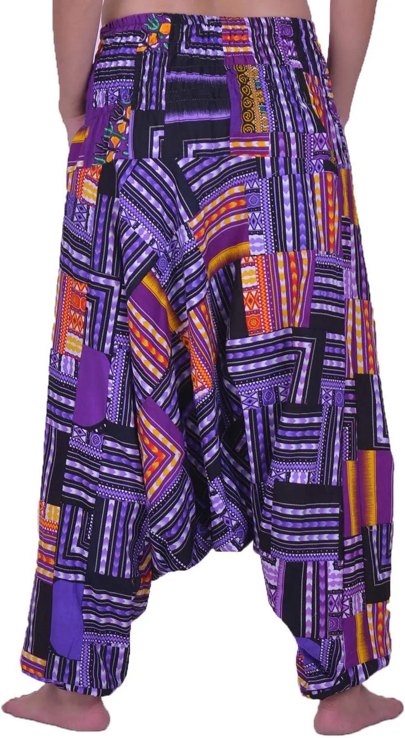 LOFBAZ Harem Yoga Pants for Women Patchwork Boho Hippie Bohemian Aladdin Unisex