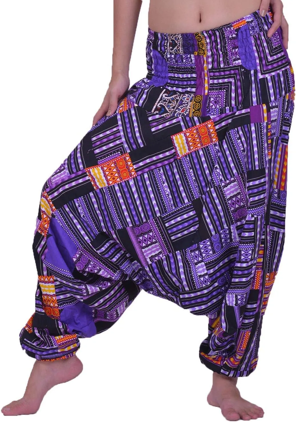 LOFBAZ Harem Yoga Pants for Women Patchwork Boho Hippie Bohemian Aladdin Unisex