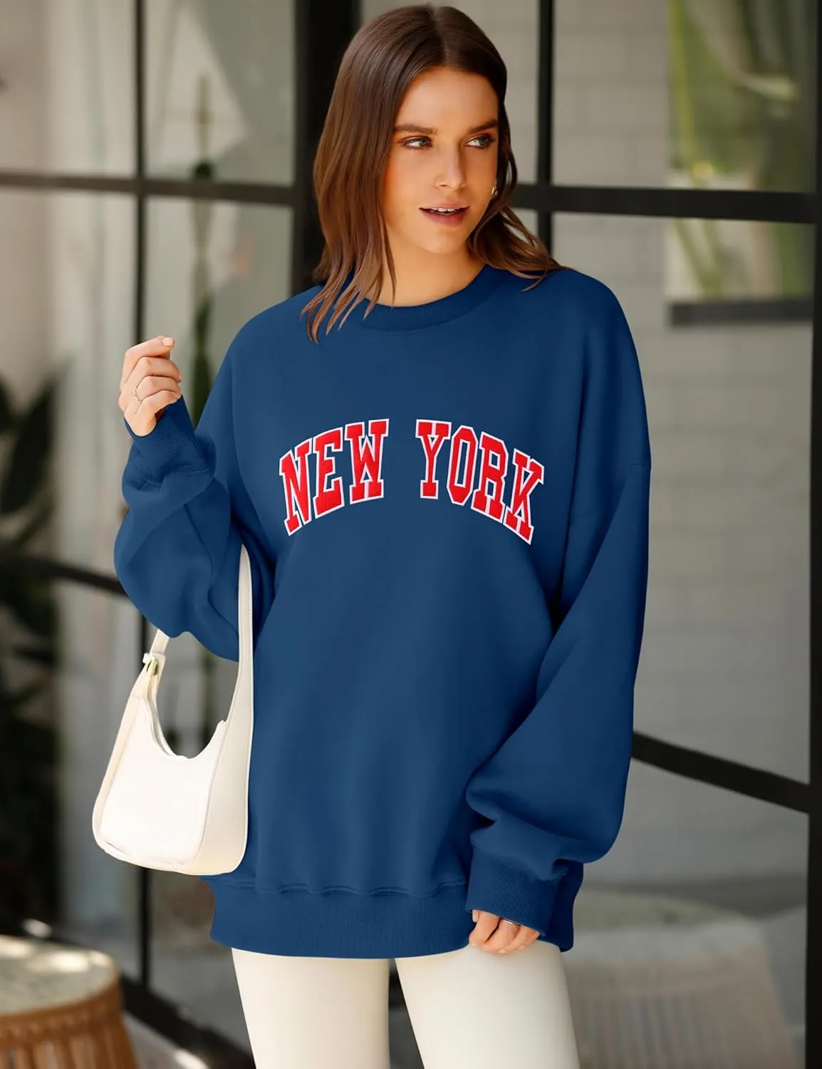 LOMON Oversized Sweatshirt for Women Crewneck Long Sleeve Casual Fleece Tops Graphic Hoodies Pullover Sweater