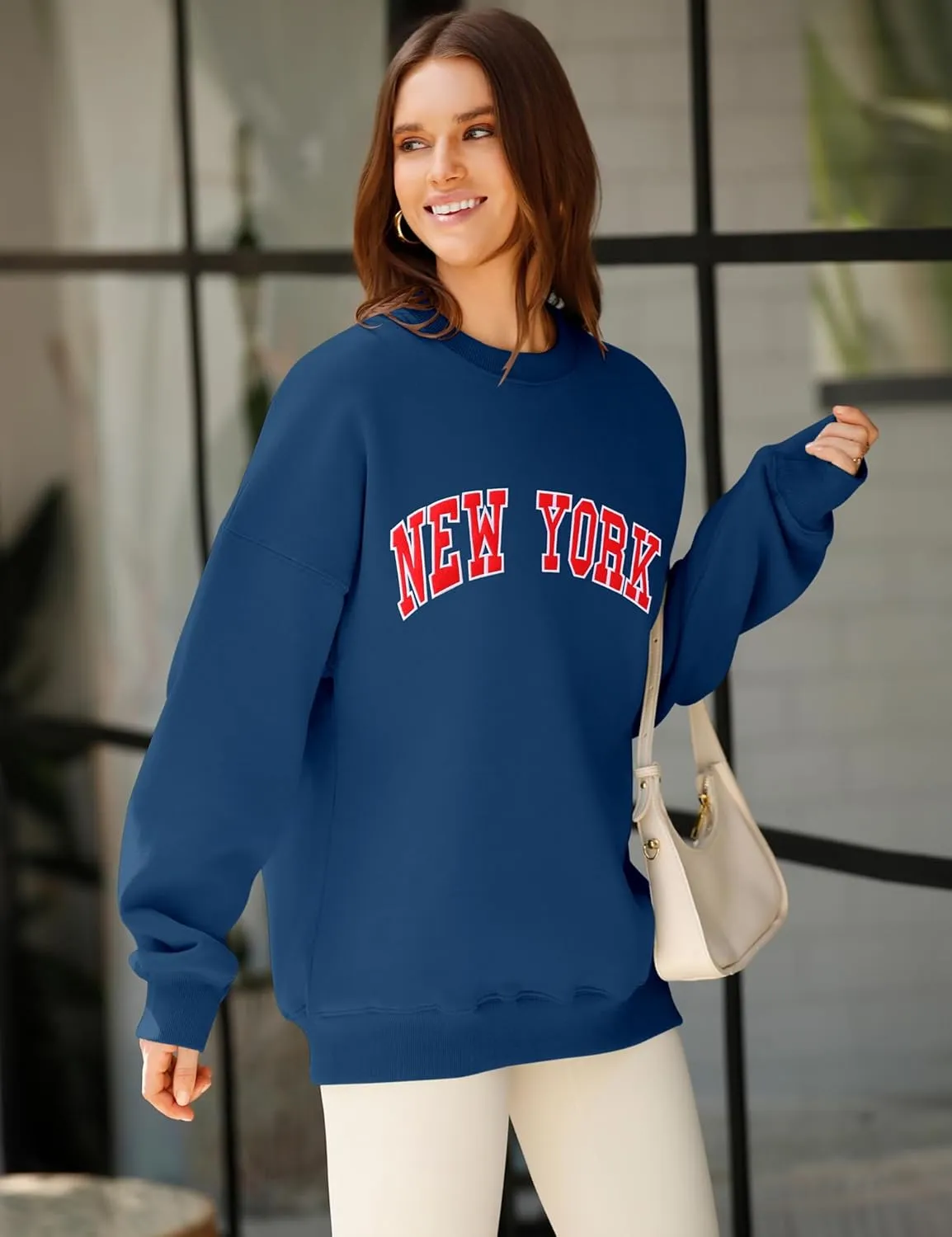 LOMON Oversized Sweatshirt for Women Crewneck Long Sleeve Casual Fleece Tops Graphic Hoodies Pullover Sweater
