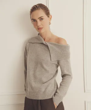 Luxe Cashmere Collared Asymmetrical Sweater