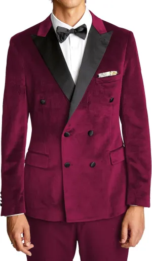 Men's 2 Piece Velvet Mens Suit Double-Breasted Slim Fit Wedding Groomsmen Tuxedos Jacket & Pants