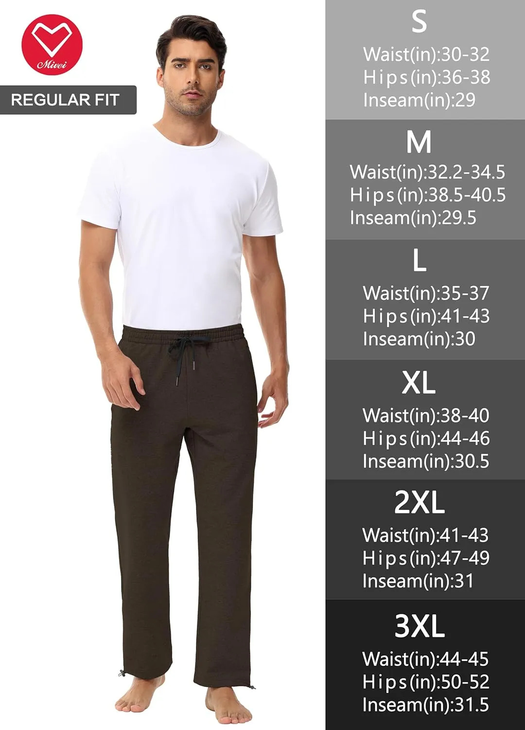 Men's 30" 34" 36" Cotton Yoga Sweatpants - Athletic Casual Lounge Open Bottom Straight Leg Loose Pants Zipper Pockets