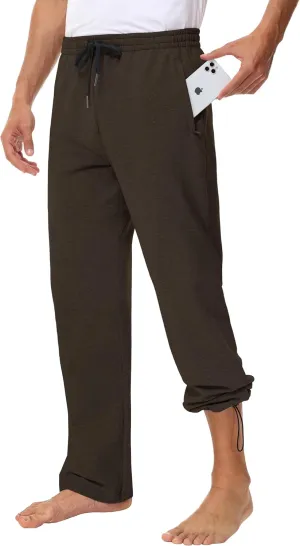 Men's 30" 34" 36" Cotton Yoga Sweatpants - Athletic Casual Lounge Open Bottom Straight Leg Loose Pants Zipper Pockets