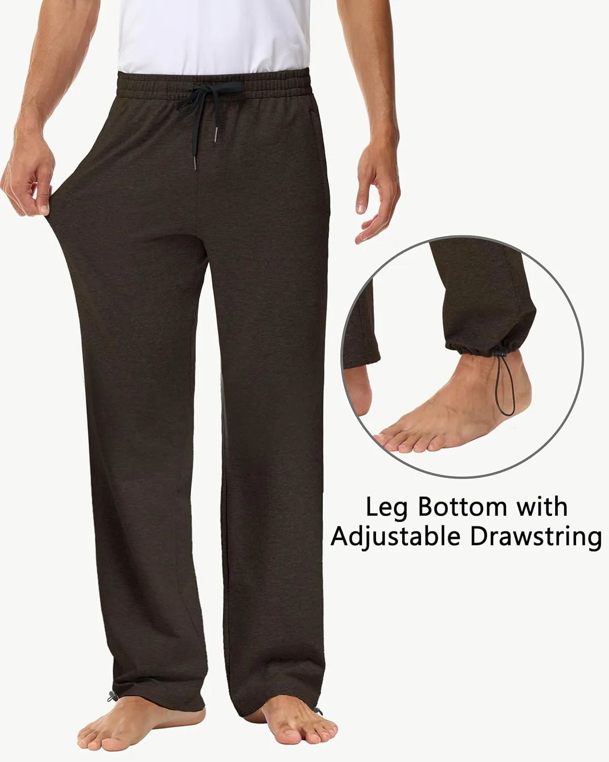 Men's 30" 34" 36" Cotton Yoga Sweatpants - Athletic Casual Lounge Open Bottom Straight Leg Loose Pants Zipper Pockets