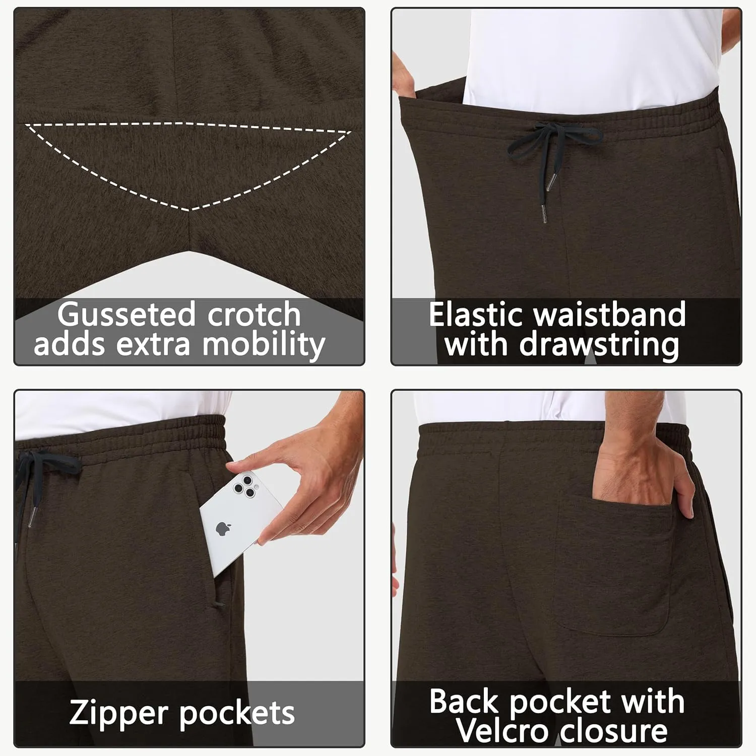 Men's 30" 34" 36" Cotton Yoga Sweatpants - Athletic Casual Lounge Open Bottom Straight Leg Loose Pants Zipper Pockets