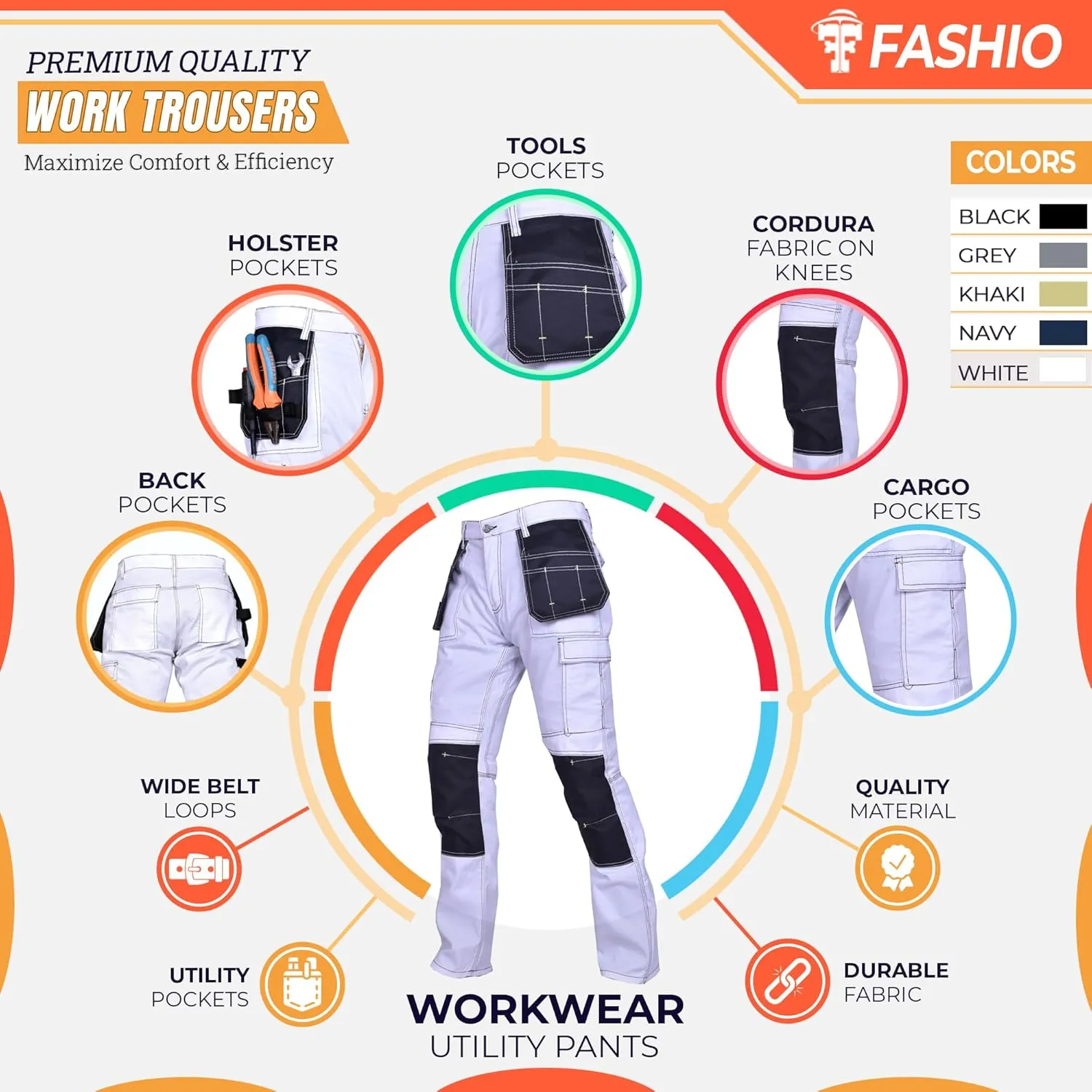 Men's Construction Pants with Cordura Knees Reinforced Carpenter Work Pants Tactical Workwear Cargo Safety Trousers